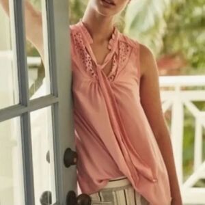 Anthropologie Maeve‎ Sherbert Laser Cut Out Tie Front Top - 8